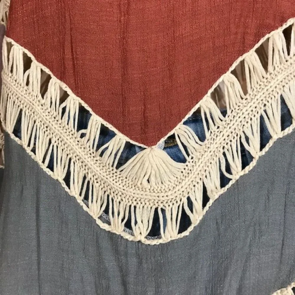 Chevron Crochet and Refined Gauze Cotton Blend Boho Top